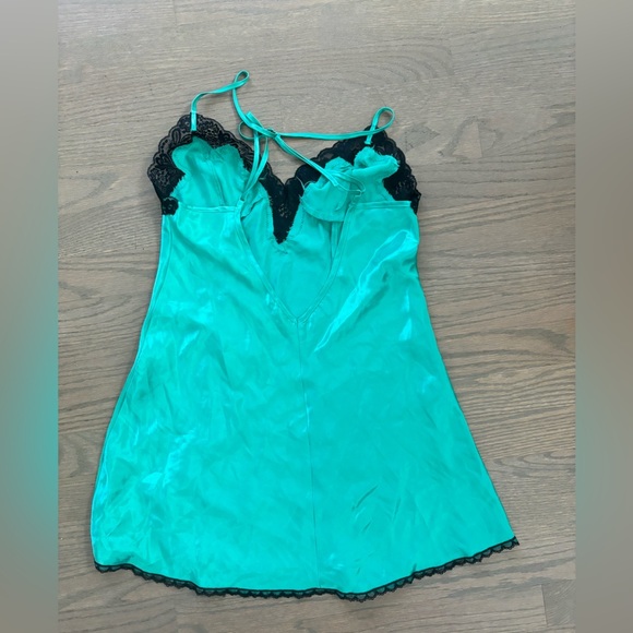 Y2K Vintage Teal Black Fredrick’s of Hollywood slip dress women’s size small - Picture 4 of 4